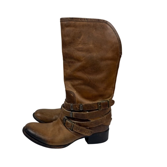 Free Bird Drove Women's Brown Leather Western Moto Motorcycle Knee High Boots - Picture 1 of 10